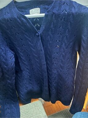 Vintage Navy Cable-Knit Women's Cardigan Sweater - Lightweight
